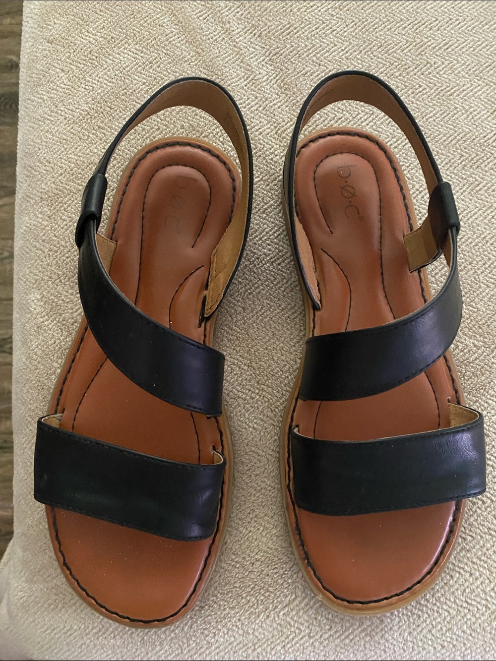boc Black Leather Double-Strap Slingback Sandals